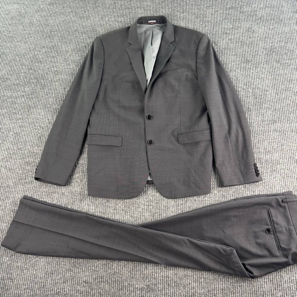 Express Slim Fit Suit 42R Gray Wool Performance 2 Wrinkle Free Tailored 36x31